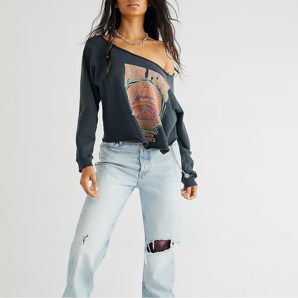 Original Retro Brand Pink Floyd Off-Shoulder Crewneck Vintage Black Womens XS - Picture 3 of 13